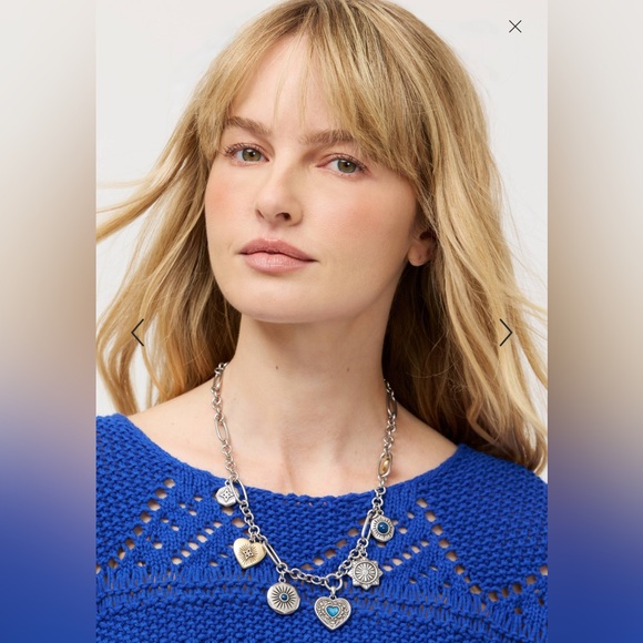 Johnny Was Heart Charm Silvertone necklace - Picture 3 of 3